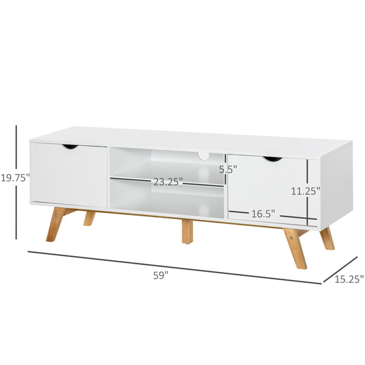 HOMCOM Modern Wooden TV Stand with 2 Storage Cabinet Stand for TV's up to 65" for Living Room Office, Storage Entertainment Center, White