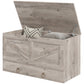 HOMCOM 39.4 Inches Storage Chest, Storage Trunk with 2 Safety Hinges, Wooden Box for Living Room, Black Wood Grain