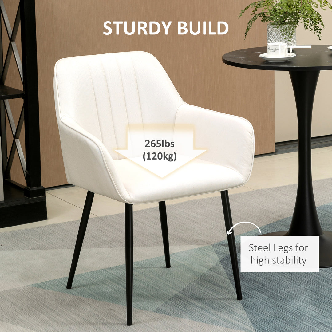 HOMCOM Dining Chairs Set of 2, Linen Upholstery Accent Chair with Back, Armrest, Metal Legs, Dark Grey