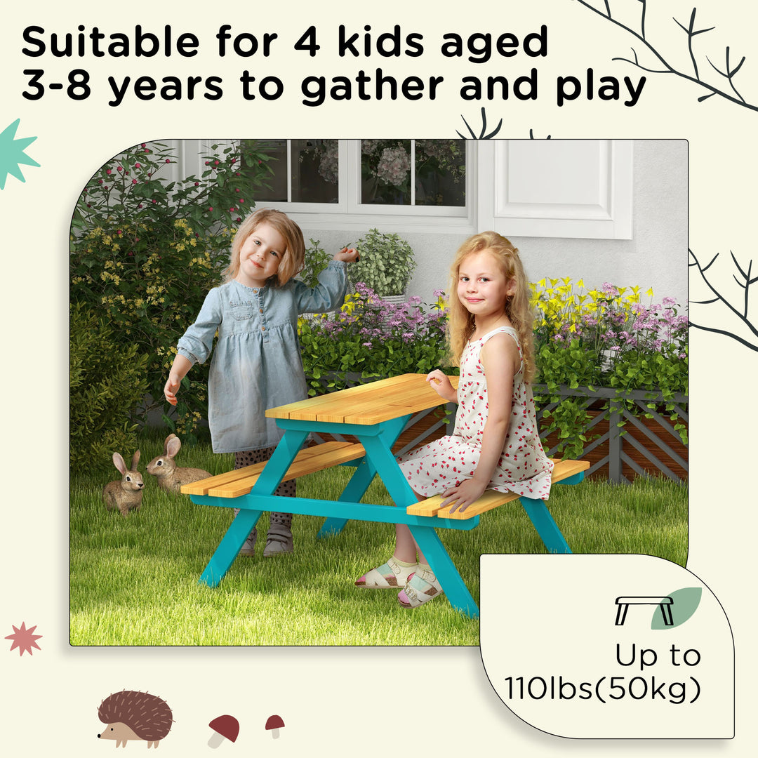 Outsunny Kids Outdoor Table Set Wooden Toddler Picnic Table and Benches for 4 Kids 3-8 Years, Easy Installation, Natural Wood