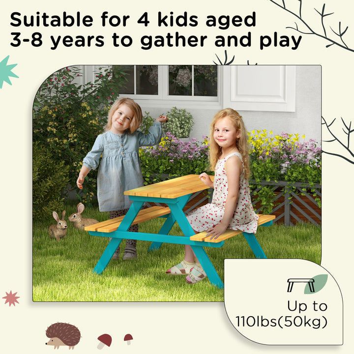 Outsunny Kids Outdoor Table Set Wooden Toddler Picnic Table and Benches for 4 Kids 3-8 Years, Easy Installation, Natural Wood