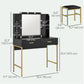 HOMCOM Makeup Vanity Desk Set with Lighted Mirror, Stool, Drawers, Shelves, 2 Lighting Modes, Dressing Table, Black