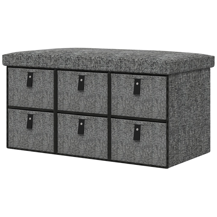 HOMCOM Shoe Bench with Seat, Shoe Storage Bench with Cushion and 6 Fabric Drawers for Entryway, Hallway, Bedroom, Charcoal Grey