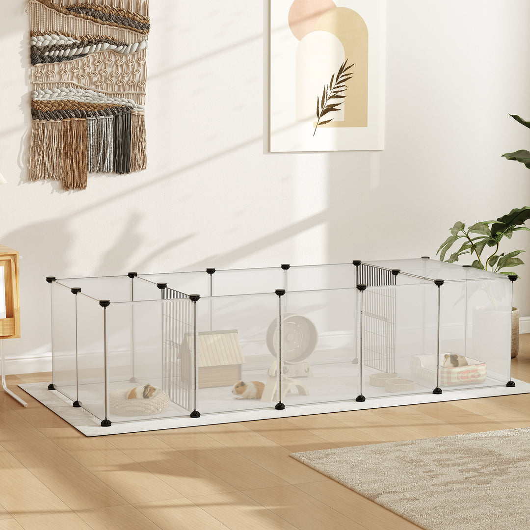 PawHut 20 Panels DIY Small Animal Cage with Door, Top Cover, Indoor Yard Fence for Guinea Pig, Hedgehog, Bunny, White