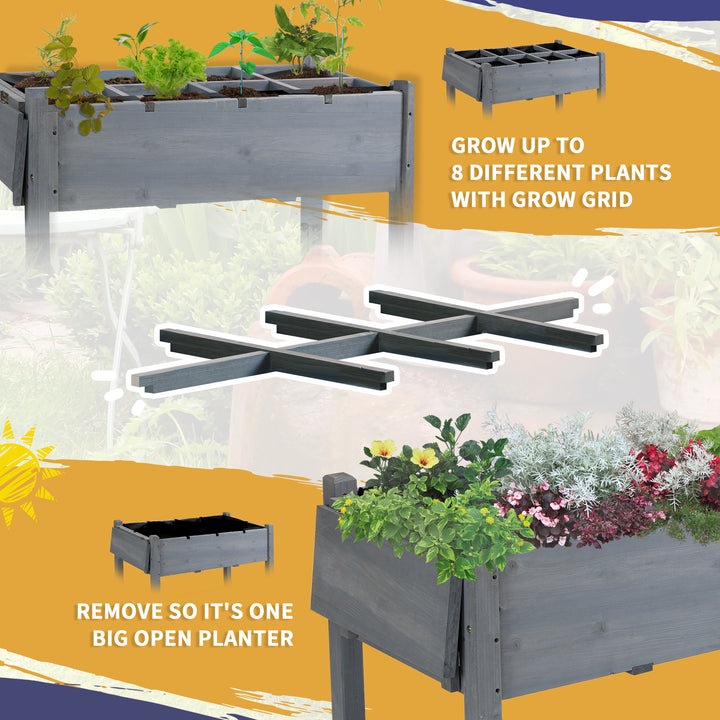 Outsunny Raised Garden Bed with 8 Grids and Storage Shelf, Elevated Planter Box with Legs, for Vegetables Flowers Herbs, Grey