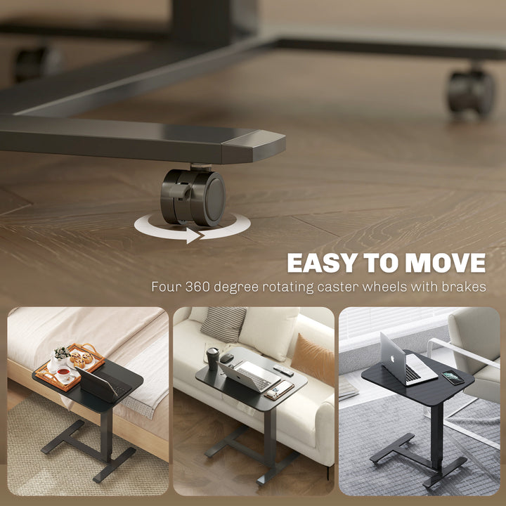 HOMCOM Pneumatic Standing Desk Adjustable Height, Mobile Stand Up Desk with Wheels, 43 Inch Portable Rolling Table, White