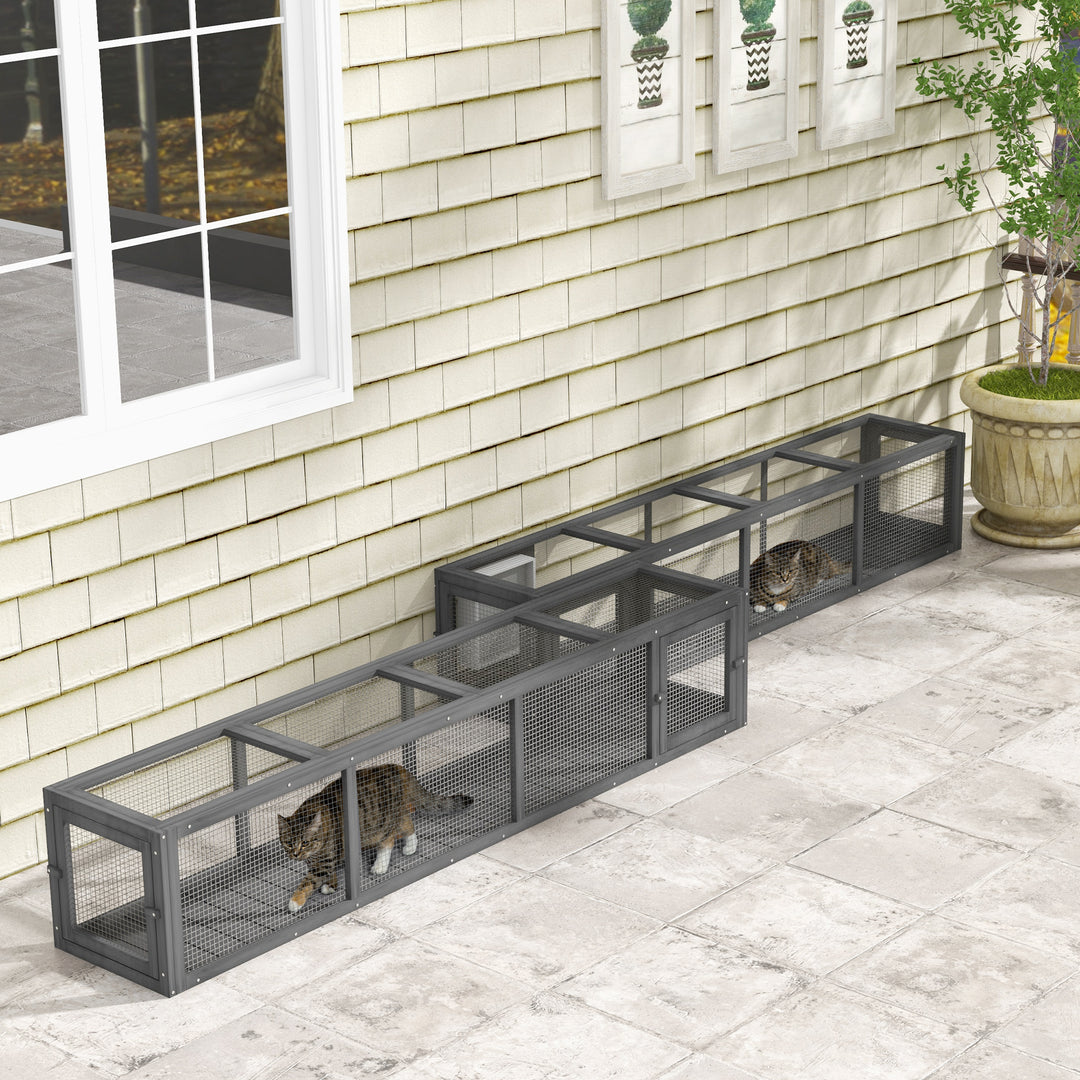 PawHut 79" Long Cat Tunnel, Cat shelter L- Shape with Extendable Design, Cat Enclosure for Indoor/Outdoor Use, Lead Grey