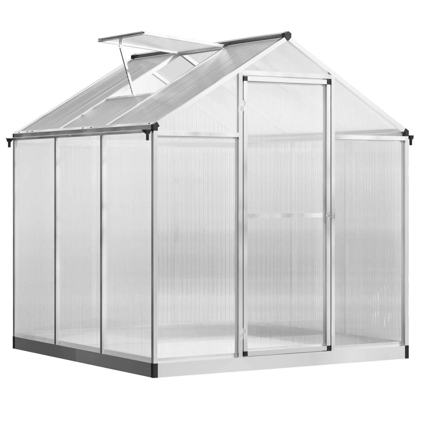 Outsunny 6' x 10' x 6.4' Walk-in Garden Greenhouse Polycarbonate Panels Plants Flower Growth Shed Cold Frame Outdoor Portable Warm House Aluminum Frame, Silver