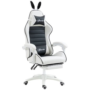 HOMCOM Cute Racing Gamer Chair, PU Leather Gaming Chair with Footrest, Headrest and Lumbar Support, Black