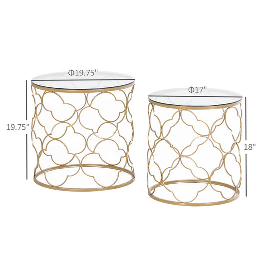 HOMCOM Set of 2 Nesting Table Coffee End Table Set Modern for Living room Furniture Decor Gold Tempered Glass