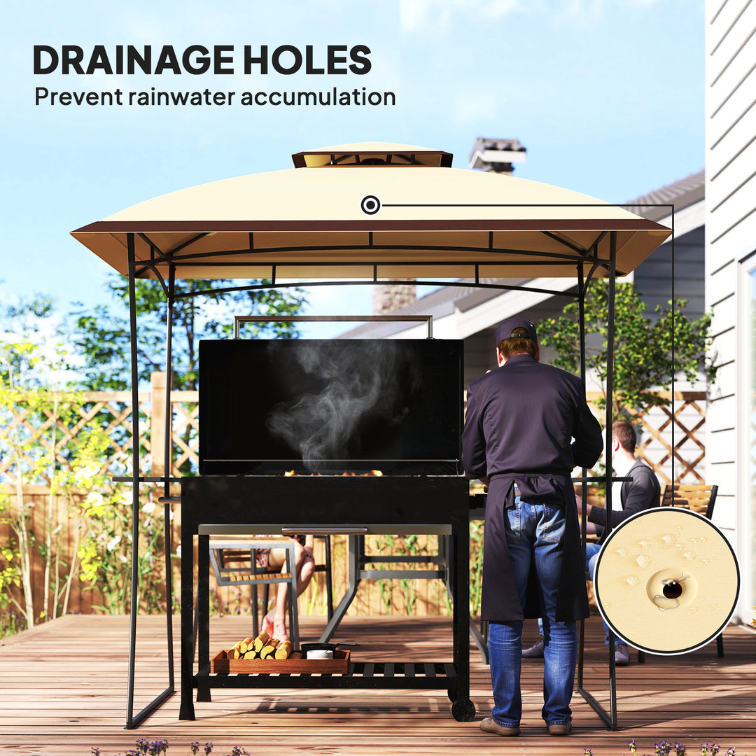 Outsunny 8' x 5' Outdoor Grill Gazebo, Double Tiered Barbecue Grill Gazebo Shelter with 2 Side Shelves and Hook, Light Grey