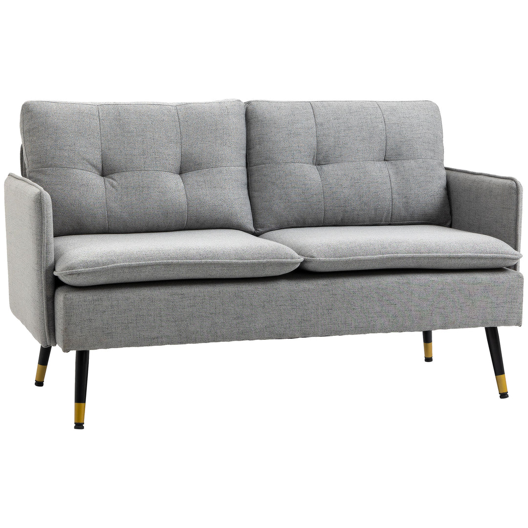 HOMCOM 55" Loveseat Sofa, Linen Love Seat w/ S spring, Steel Legs and Button Tufting, Small Couch for Living Room, Grey