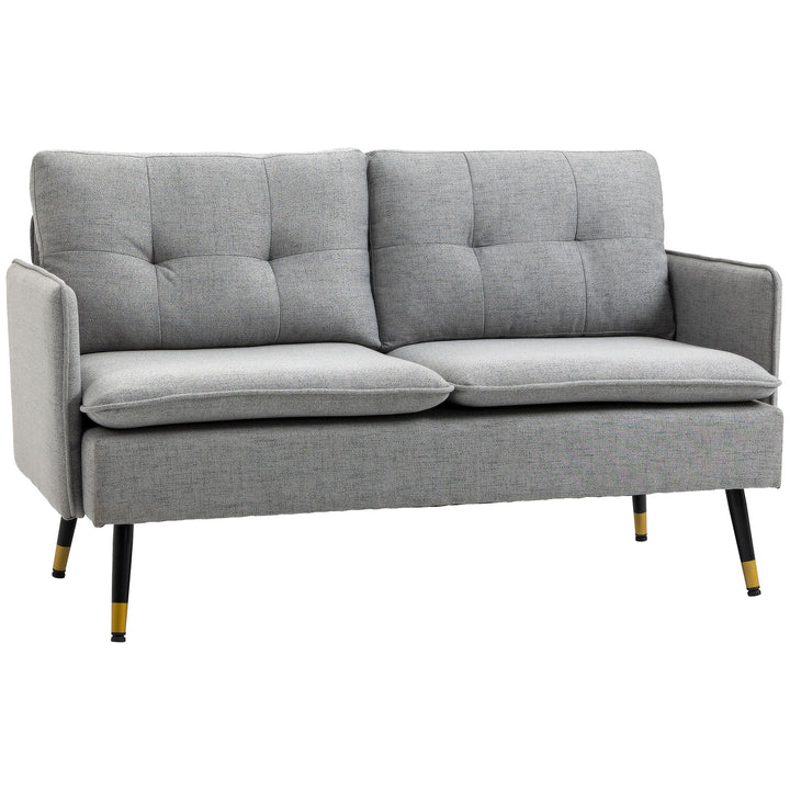 HOMCOM 55" Loveseat Sofa, Linen Love Seat w/ S spring, Steel Legs and Button Tufting, Small Couch for Living Room, Grey