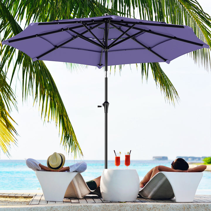 Outsunny 10.7FT Patio Umbrella with 8 Ribs, Crank, Push Button Tilt, Air Vents, for Backyard, Deck and Lawn, Purple