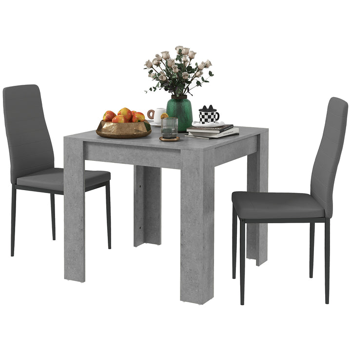 HOMCOM Dining Table Set for 2, Square Kitchen Table and Chairs, Dining Room Table and PU Leather Upholstered Chairs, Grey