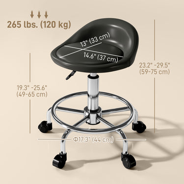 HOMCOM PU Leather Rolling Stool, Height Adjustable Swivel Salon Chair with Backrest and Foot Rest for Spa, Tattoo, Black