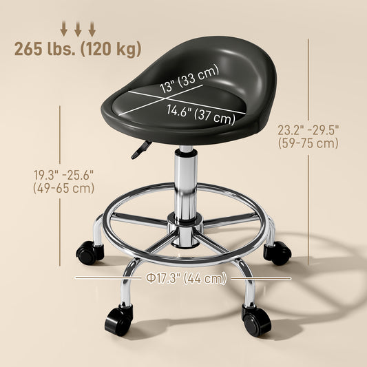 HOMCOM PU Leather Rolling Stool, Height Adjustable Swivel Salon Chair with Backrest and Foot Rest for Spa, Tattoo, Black