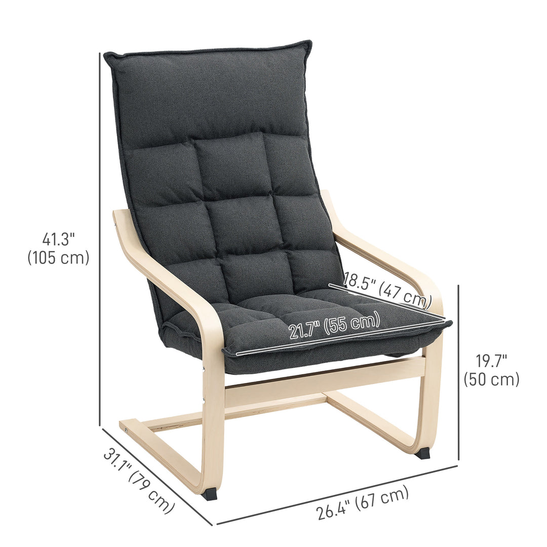 HOMCOM Modern Armchair, Upholstered Accent Chair with Curved Leg and Arm, Leisure Lounge Chair for Living Room, Light Grey