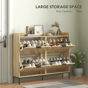 HOMCOM Narrow Shoe Storage Cabinet, Modern Slim Shoe Cabinet with 4 Flip Drawers, 16 Pairs of Shoes for Hallway, Entryway, Oak