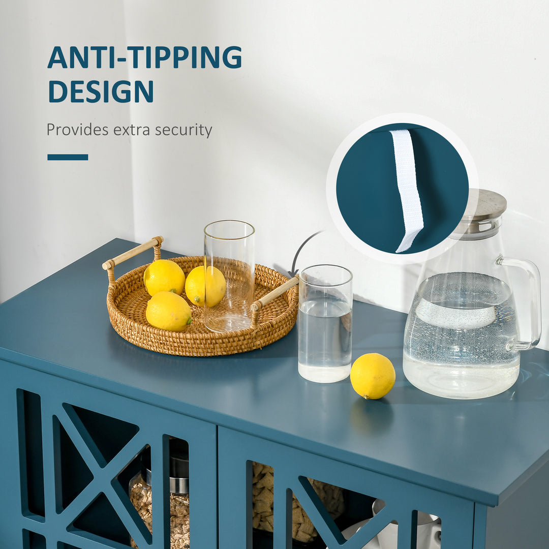 HOMCOM Storage Cabinet with Fretwork Doors and Shelf, Modern Freestanding Sideboard, Buffet, Blue