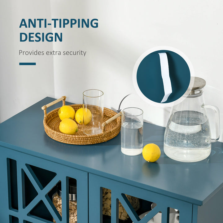 HOMCOM Storage Cabinet with Fretwork Doors and Shelf, Modern Freestanding Sideboard, Buffet, Blue