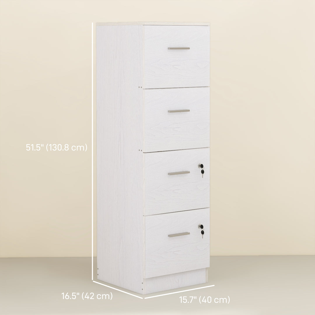HOMCOM Vertical Filing Cabinet with Lock, 4 Drawer File Cabinet with Adjustable Hanging Bar for A4 and Letter Size, White
