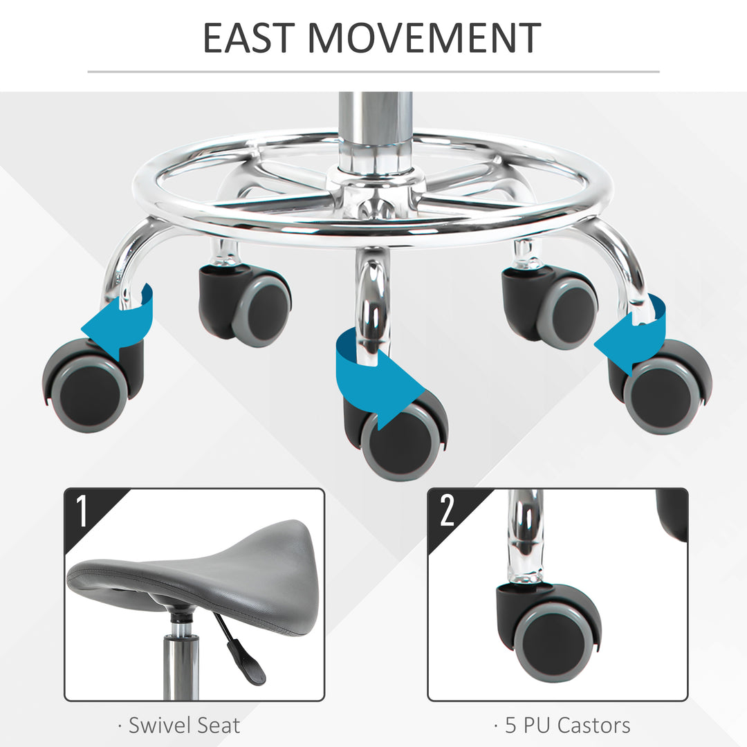 HOMCOM Saddle Stool, PU Leather Adjustable Rolling Salon Chair for Massage, Spa, Clinic, Beauty and Tattoo, Black