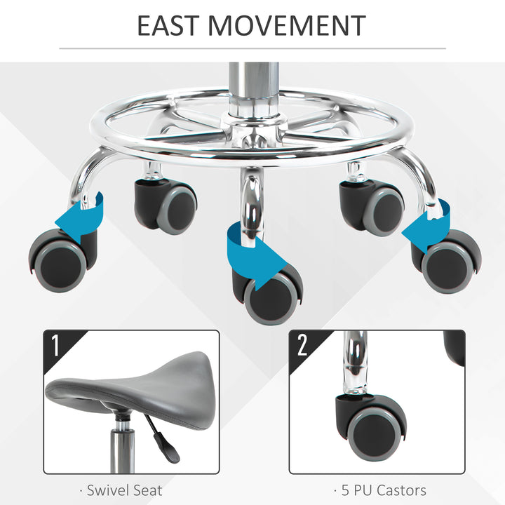 HOMCOM Saddle Stool, PU Leather Adjustable Rolling Salon Chair for Massage, Spa, Clinic, Beauty and Tattoo, Black