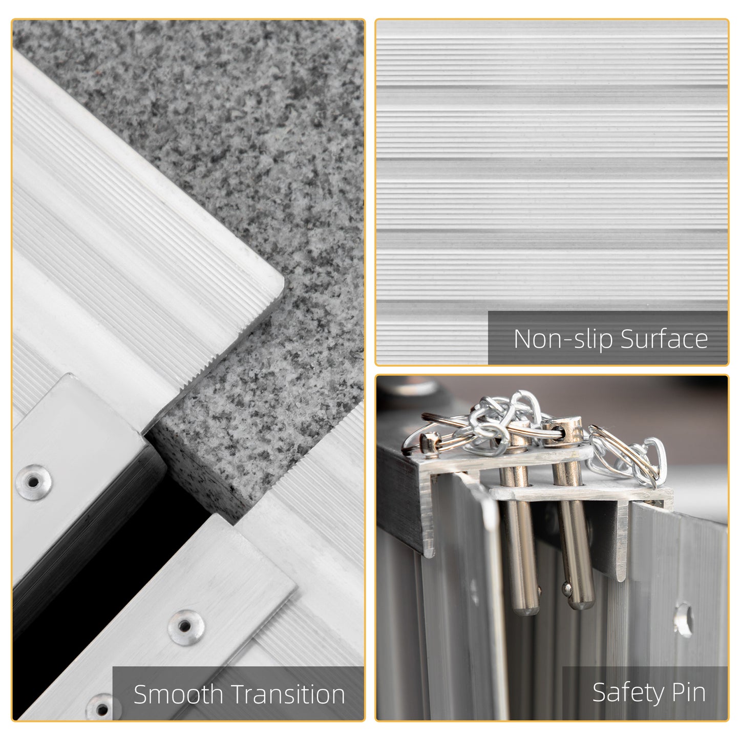HOMCOM 3ft Textured Aluminum Folding Wheelchair Ramp, Portable Threshold Ramp, for Scooter Steps Home Stairs Doorways