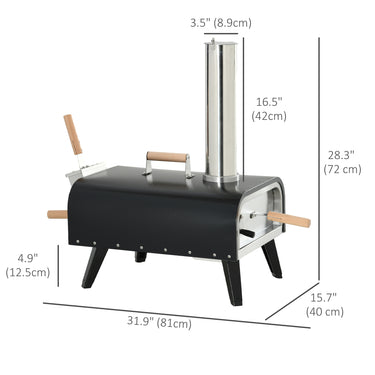 Outsunny Wood Fired Pizza Oven Stainless Steel Pizza Maker with Foldable Legs and Waterproof Cover, Black