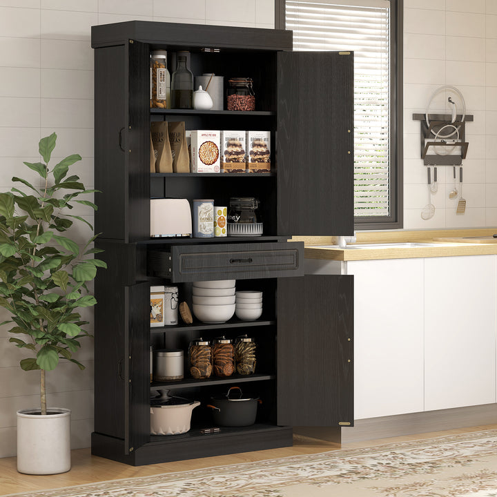 HOMCOM 71" Freestanding Kitchen Pantry with 4 Doors and 2 Cabinets, Tall Storage Cabinet for Kitchen, Distressed Coffee