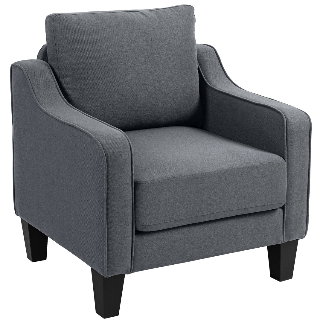 HOMCOM Armchair, Modern Accent Chair with Pocket Spring, Linen Upholstered, Thick Padded, Charcoal Grey