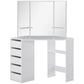 HOMCOM Corner Vanity Desk with Mirror, Makeup Vanity Table with 5 Drawers and Open Shelves, Dressing Table with 3-piece Mirror for Bedroom, Black