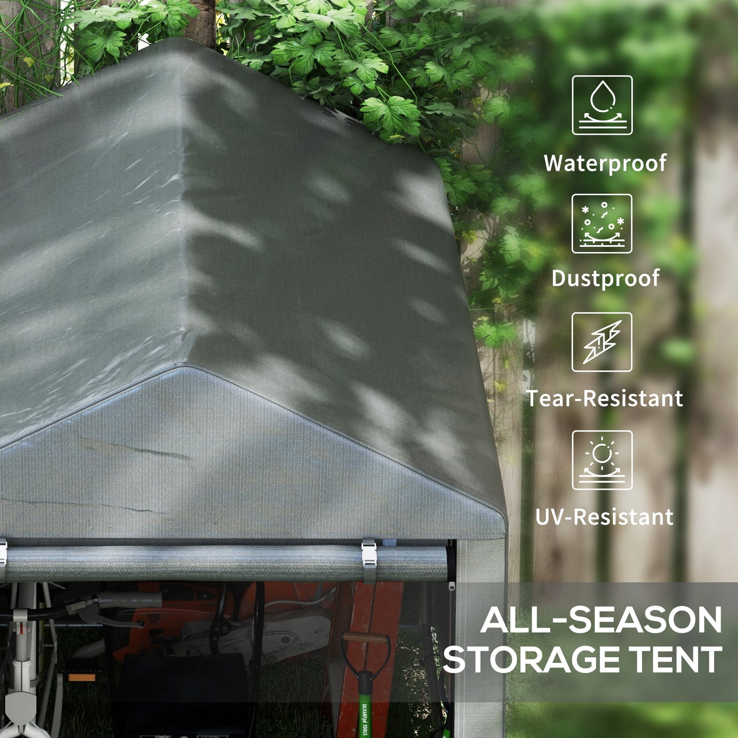 Outsunny 4 x 6ft Outdoor Storage Shed Tent, Portable Shed with Roll-up Door for Motorcycle, Bike, Garden Tools