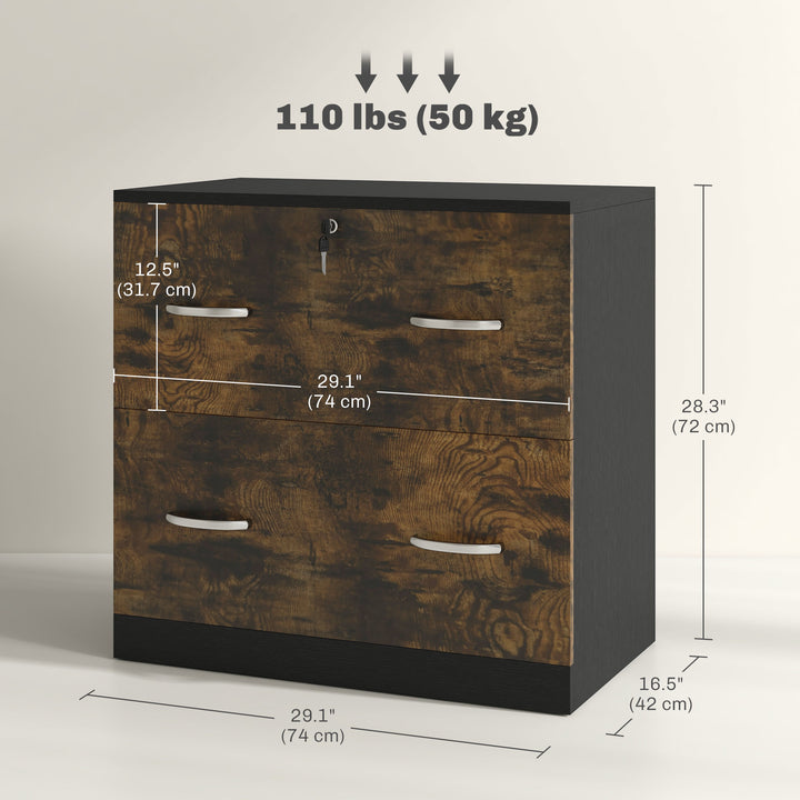 Vinsetto 2 Drawer File Cabinet with Lock, Office Filing Cabinet, Hanging Bar for Letter Size, Home Office, Grey