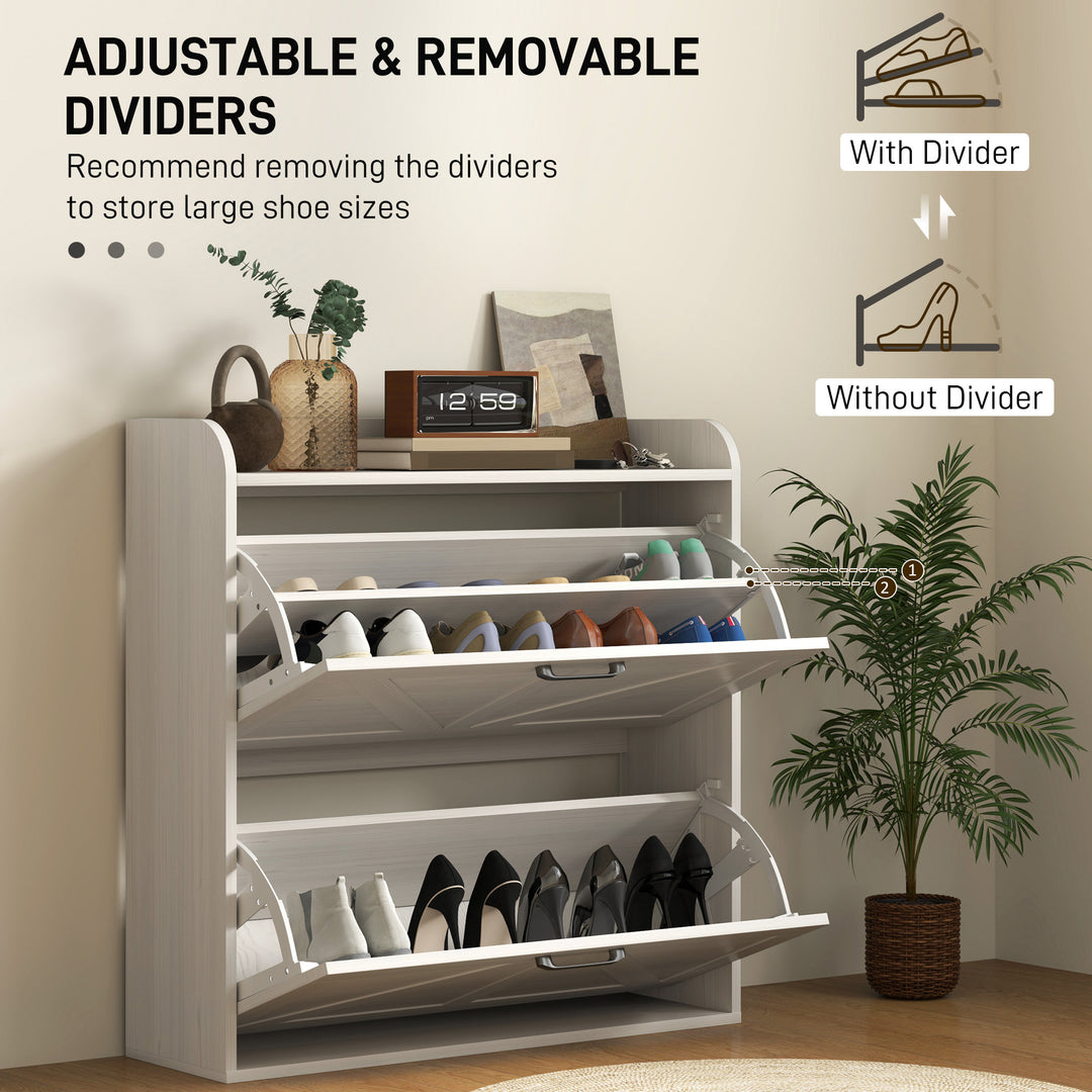 HOMCOM Narrow Shoe Storage Cabinet, Farmhouse Slim Shoe Cabinet with 2 Flip Drawers, Adjustable Shelves, White Oak