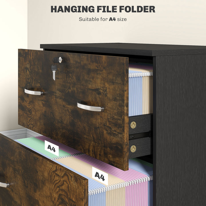 Vinsetto 2 Drawer File Cabinet with Lock, Office Filing Cabinet, Hanging Bar for Letter Size, Home Office, Grey