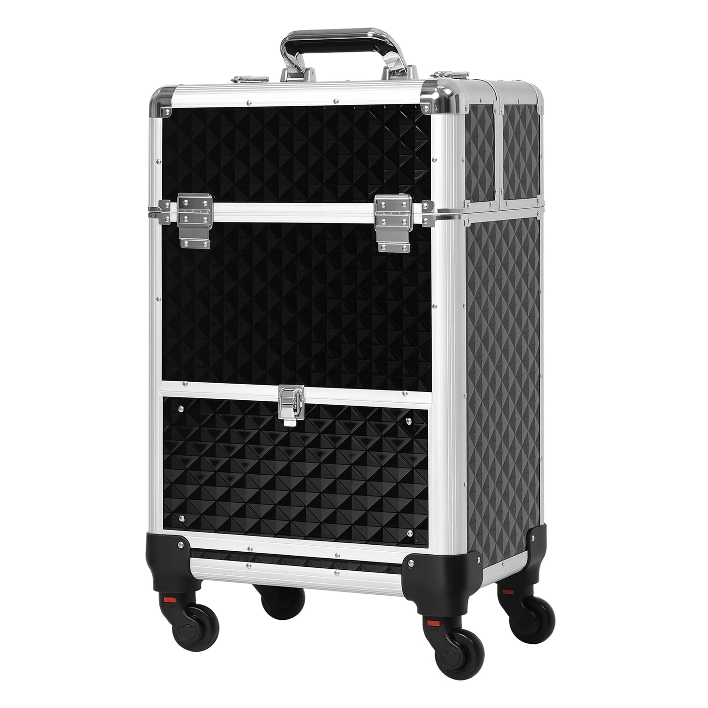 HOMCOM Portable Aluminum Makeup Train Cases, Rolling Makeup Case, Salon Beauty Cosmetic Jewelry Organizer Trolley with 4 Wheels, Pink