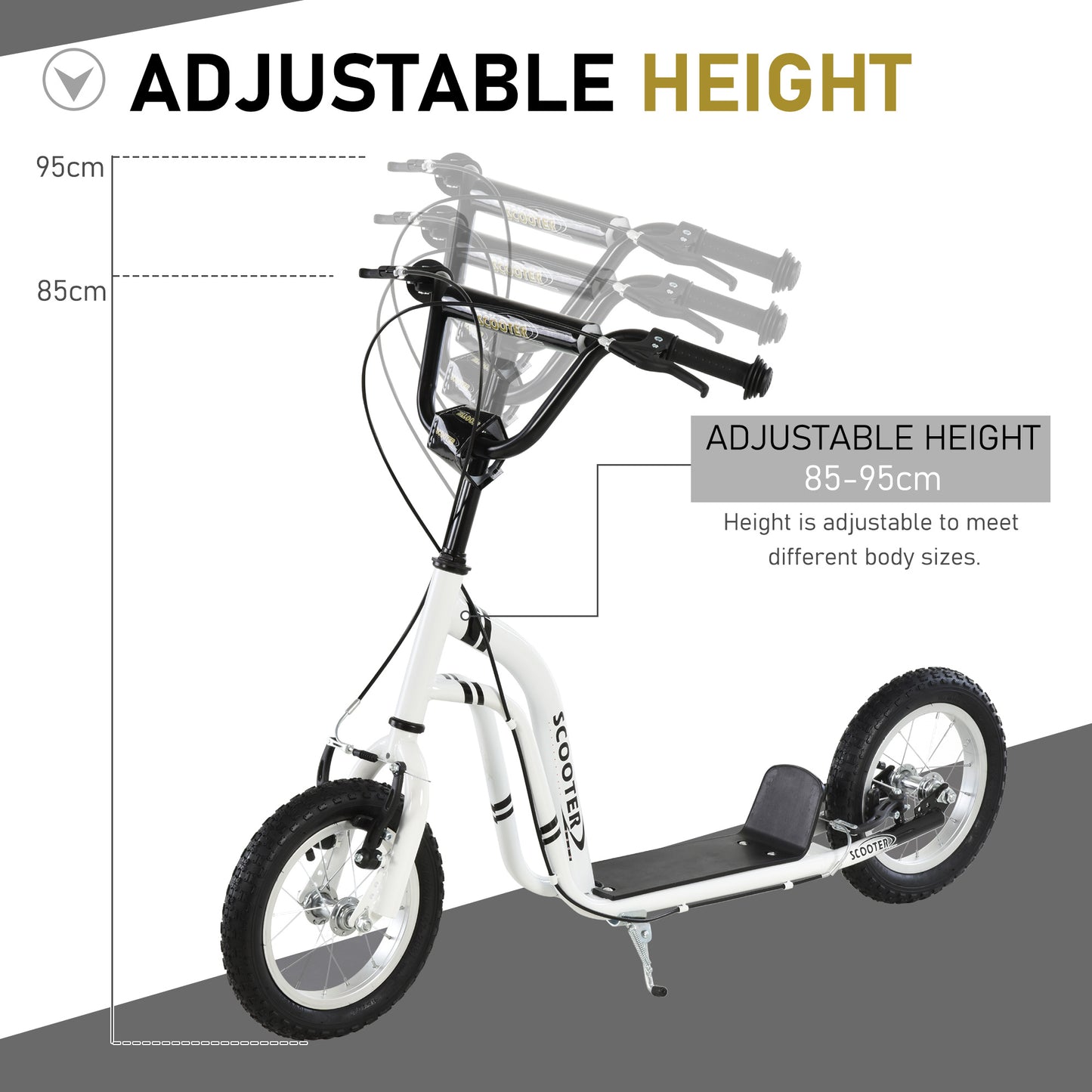 Aosom Dual Brakes Kick Scooter 12-Inch Inflatable Front Wheel Ride On Toy for Age 5+, Black