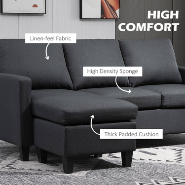 HOMCOM L-Shape Sofa, Modern Sectional Couch with Ottoman, Corner Sofa for Living Room, Dark Grey