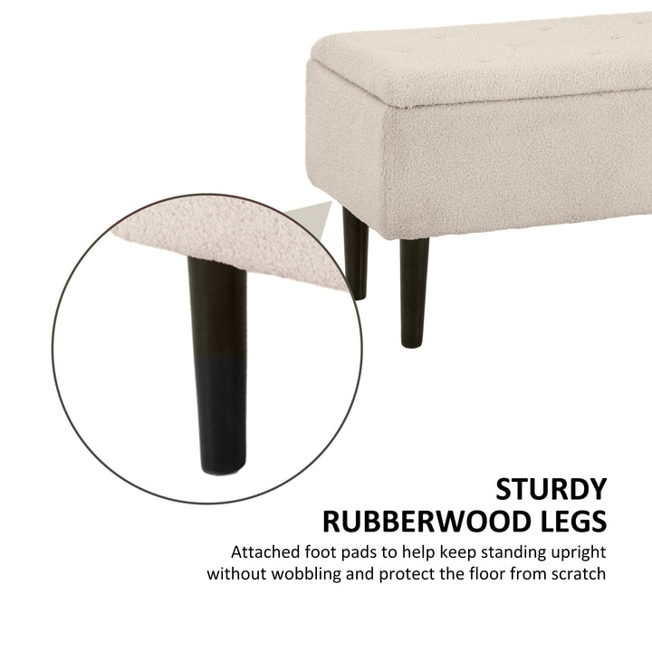 HOMCOM Modern Storage Bench, Ottoman with Storage and Teddy Velvet Upholstery for Living Room, Bedroom, Blue