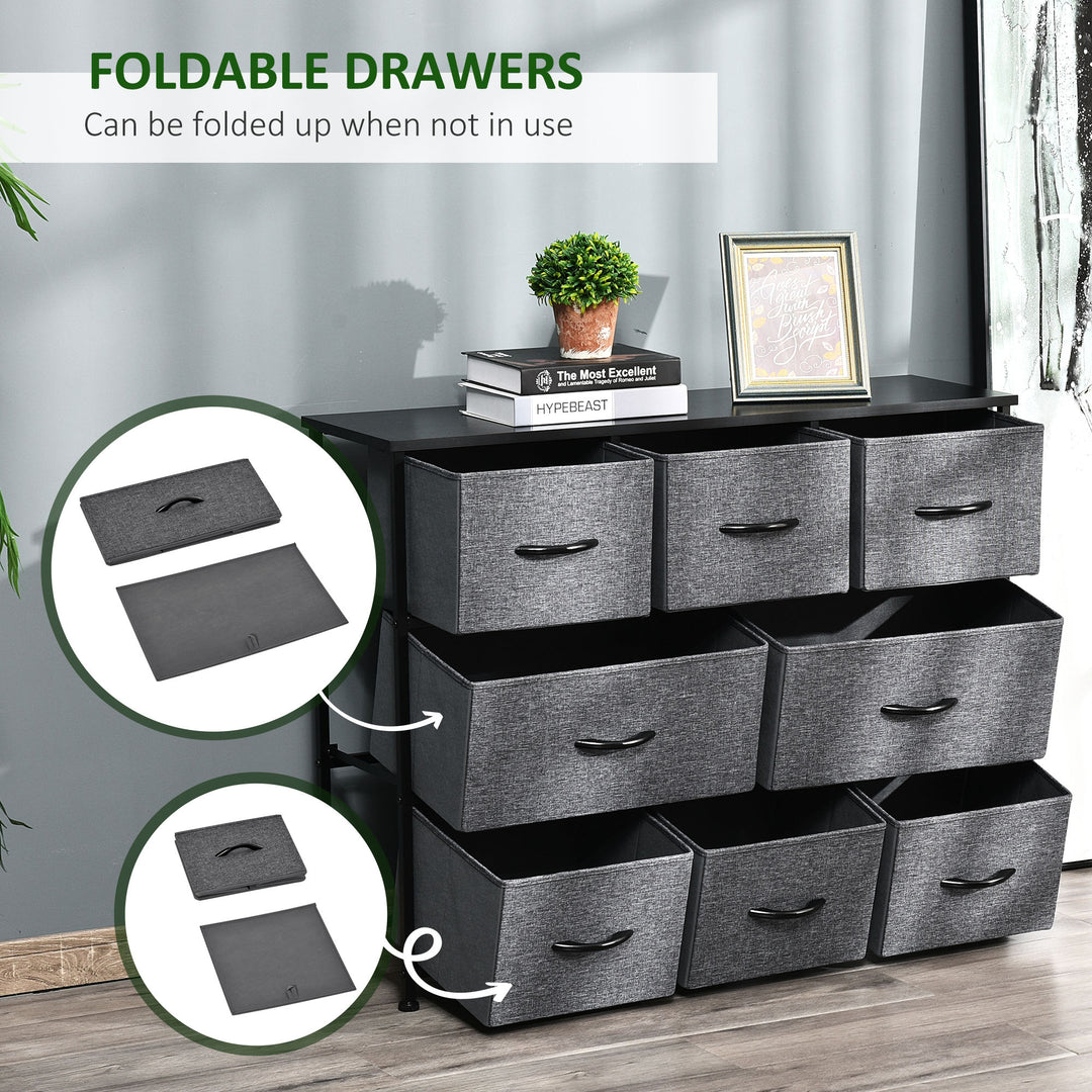 HOMCOM 8-Bin Dresser Storage Tower Cabinet Organizer Unit, Easy Pull Fabric Bins with Metal Frame for Living Room