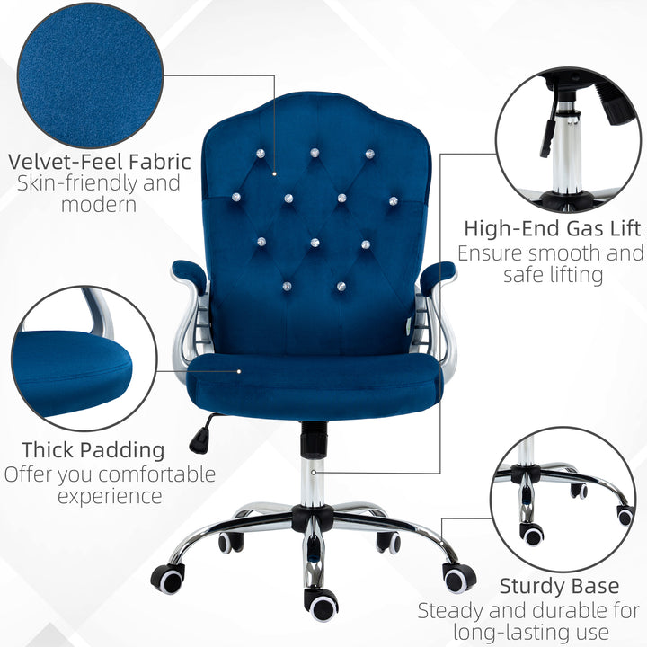 Vinsetto Office Chair, Velvet Computer Chair, Button Tufted Desk Chair with Swivel Wheels, Adjustable Height, Tilt Function, Grey