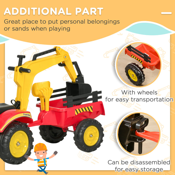 Aosom 3 in 1 Kids Ride On Excavator Toy with 6 Wheels, Bulldozer with Controllable Cargo Trailer & Easy Pedal Controls