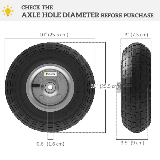 Outsunny Set of 4 Pneumatic Wheels, 10" Wheelbarrow Wheels Replacement for Barn Carts, Hose Carts, Garden Carts, Black