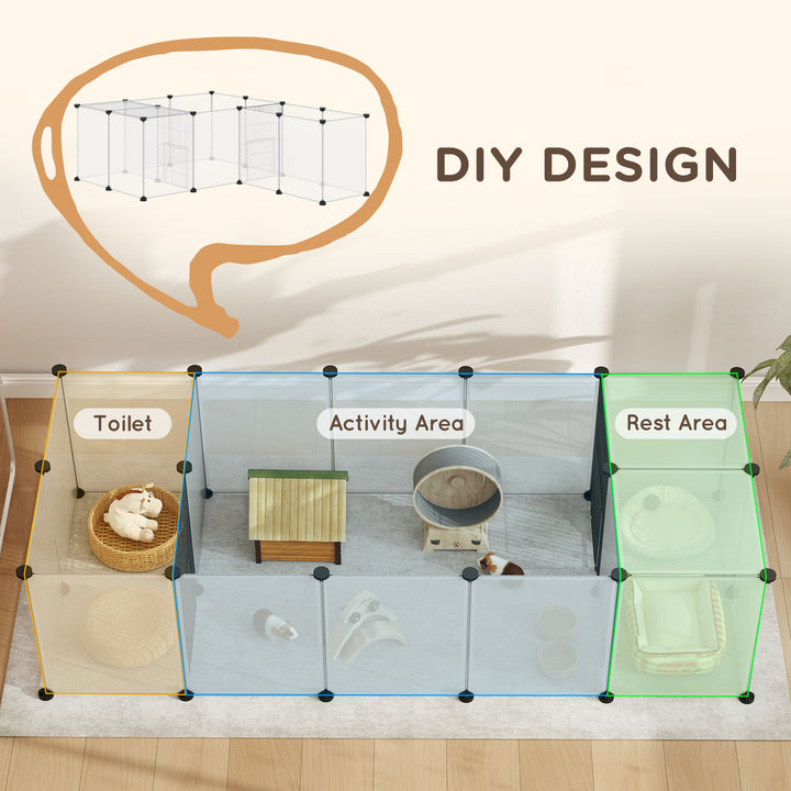 PawHut 20 Panels DIY Small Animal Cage with Door, Top Cover, Indoor Yard Fence for Guinea Pig, Hedgehog, Bunny, White