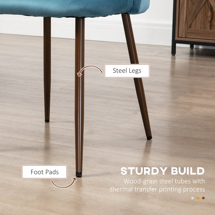 HOMCOM Upholstered Dining Chairs Set of 4, Velvet Accent Chair with Back and Wood-grain Steel Leg for Kitchen, Grey