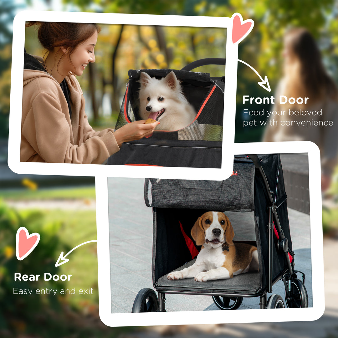 PawHut Foldable Pet Stroller with Universal Front Wheels, Shock Absorber, Dog Cat Carriage for Large & Medium Dogs, Dark Grey