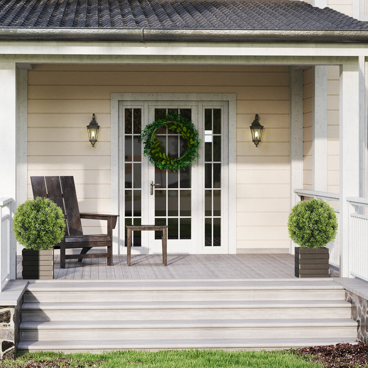 HOMCOM Artificial Boxwood Topiary Trees Set of 2 with Ground Stake, UV Resistant Fake Plants for Indoor Outdoor, Green