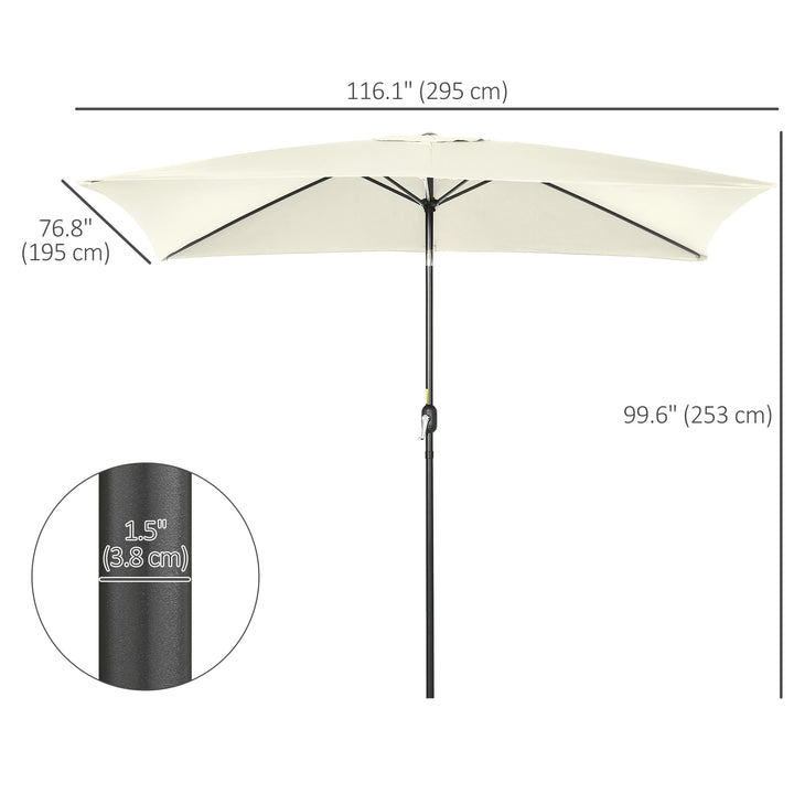 Outsunny 6.5x10ft Rectangle Aluminum Tilt Patio Umbrella, Garden Market Parasol, Outdoor Sunshade Canopy with Crank, Cream White